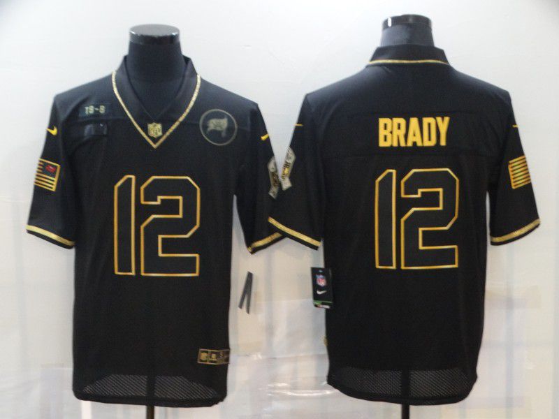 Men Tampa Bay Buccaneers #12 Brady Black Retro Gold Lettering 2020 Nike NFL Jersey->tampa bay buccaneers->NFL Jersey